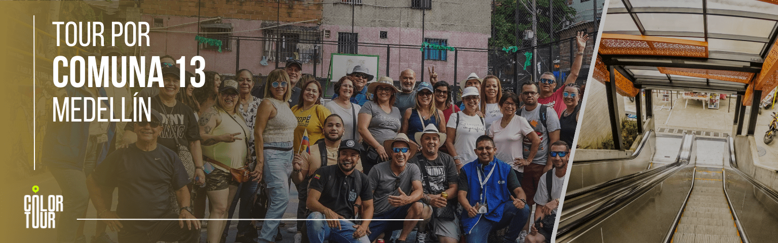 Grupo en la cancha y las escalas eléctricas de la Comuna 13.
